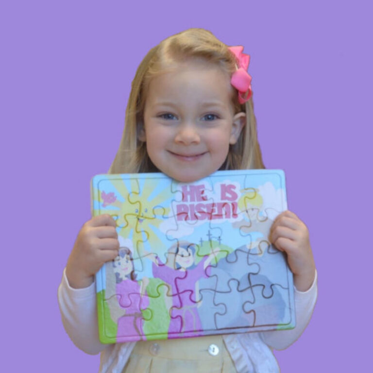 Little Girl Easter Puzzle Pink Bow Purple Background